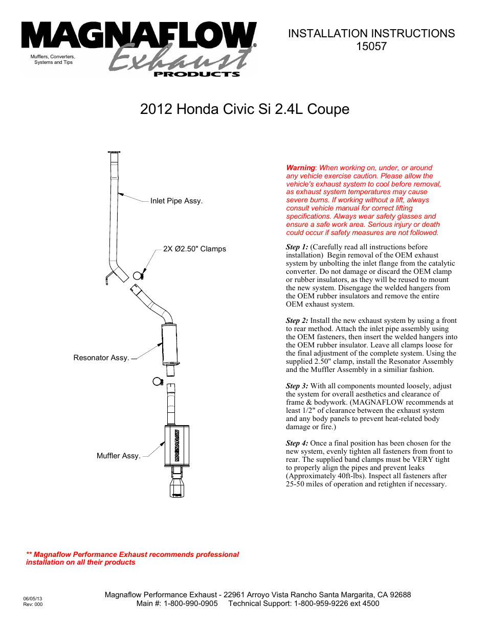 MagnaFlow HONDA CIVIC Stainless Cat-Back System PERFORMANCE EXHAUST User Manual | 1 page