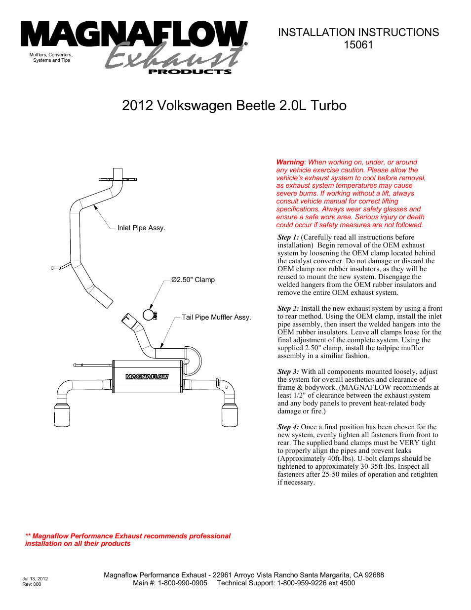 MagnaFlow VOLKSWAGEN BEETLE Stainless Cat-Back System PERFORMANCE EXHAUST User Manual | 1 page
