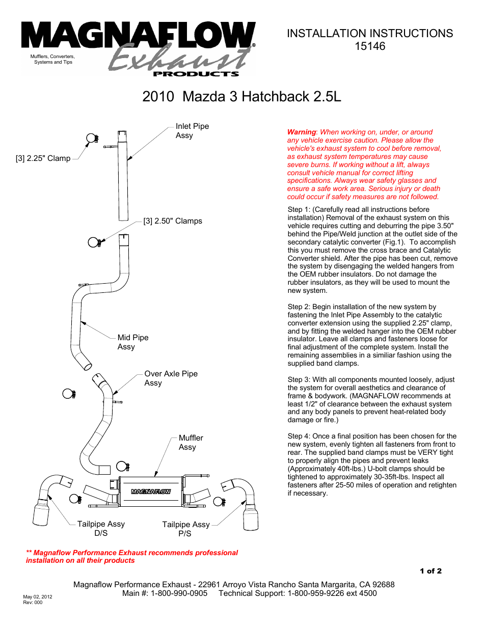 MagnaFlow MAZDA 3 Stainless Cat-Back System PERFORMANCE EXHAUST User Manual | 2 pages