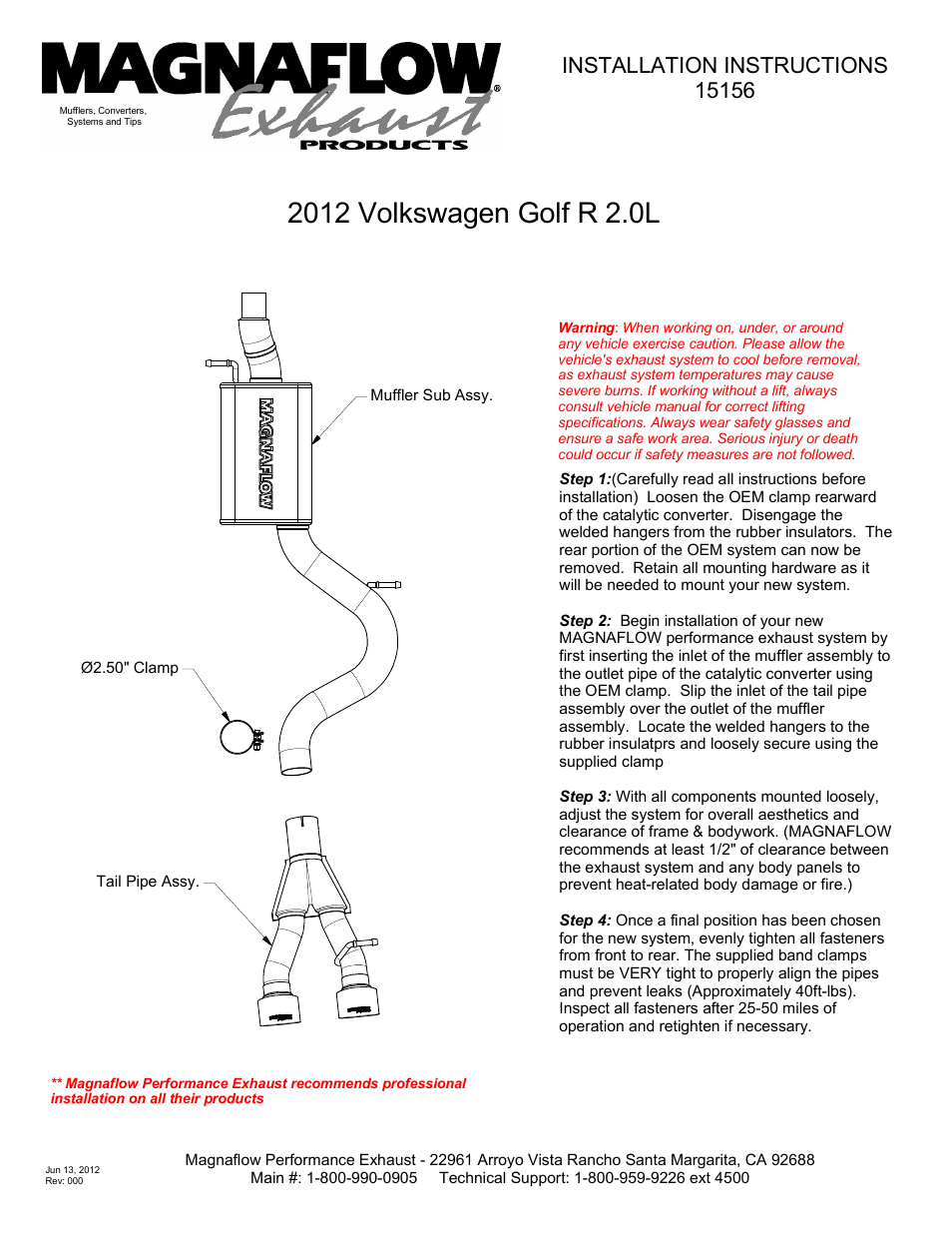 MagnaFlow VOLKSWAGEN GOLF Stainless Cat-Back System PERFORMANCE EXHAUST User Manual | 1 page