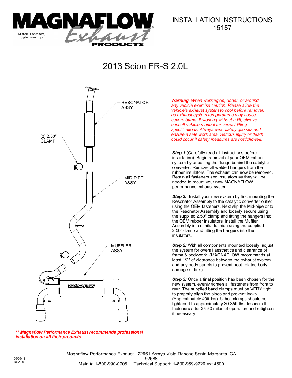 MagnaFlow SUBARU BRZ Stainless Cat-Back System PERFORMANCE EXHAUST User Manual | 1 page