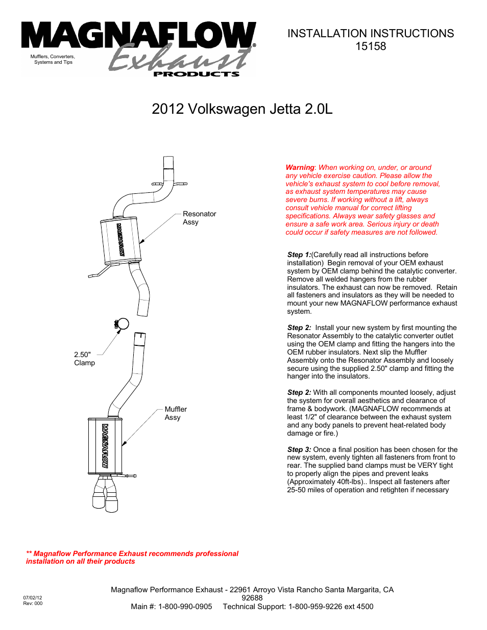 MagnaFlow VOLKSWAGEN JETTA Stainless Cat-Back System PERFORMANCE EXHAUST User Manual | 1 page