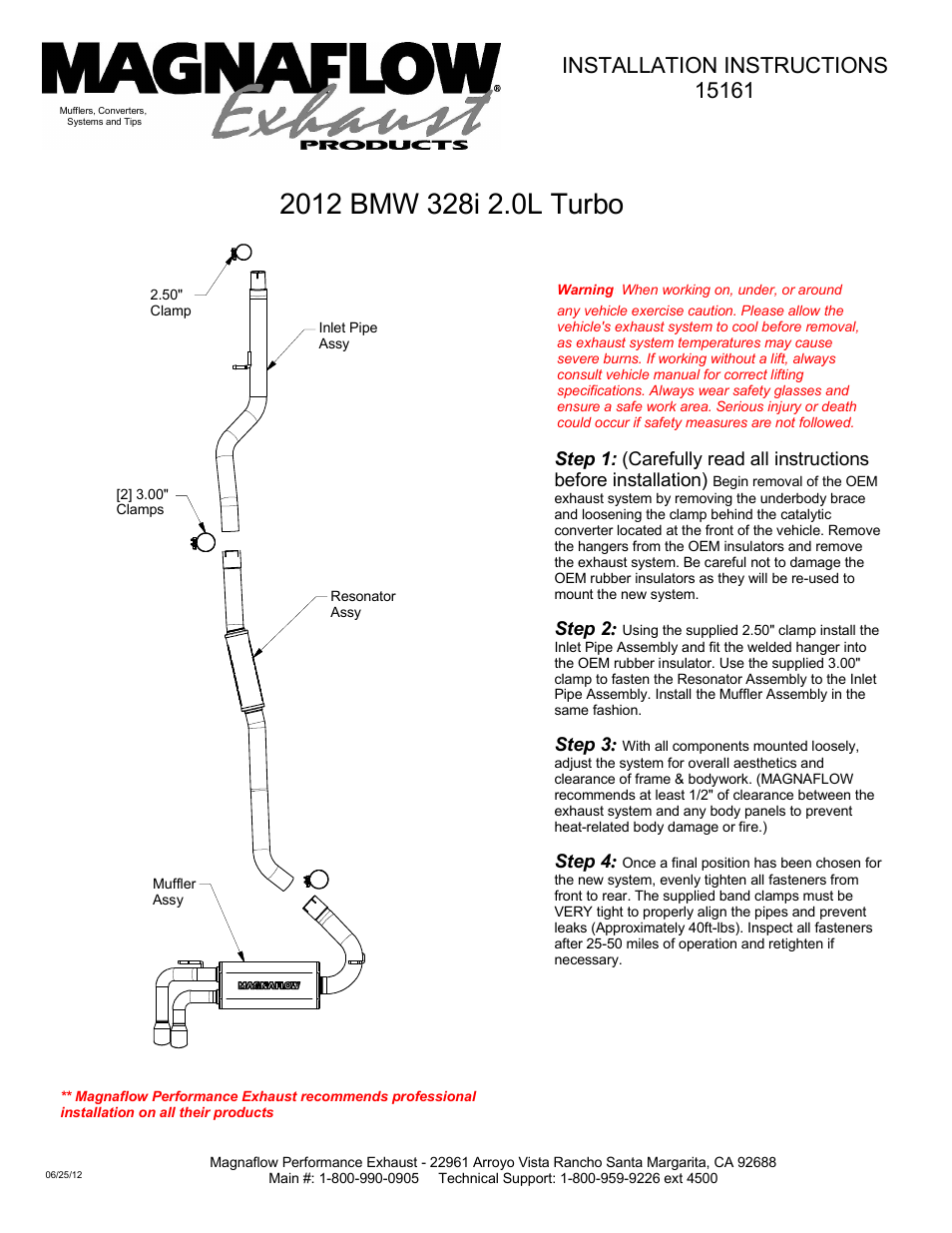 MagnaFlow BMW 428I Stainless Cat-Back System PERFORMANCE EXHAUST User Manual | 1 page