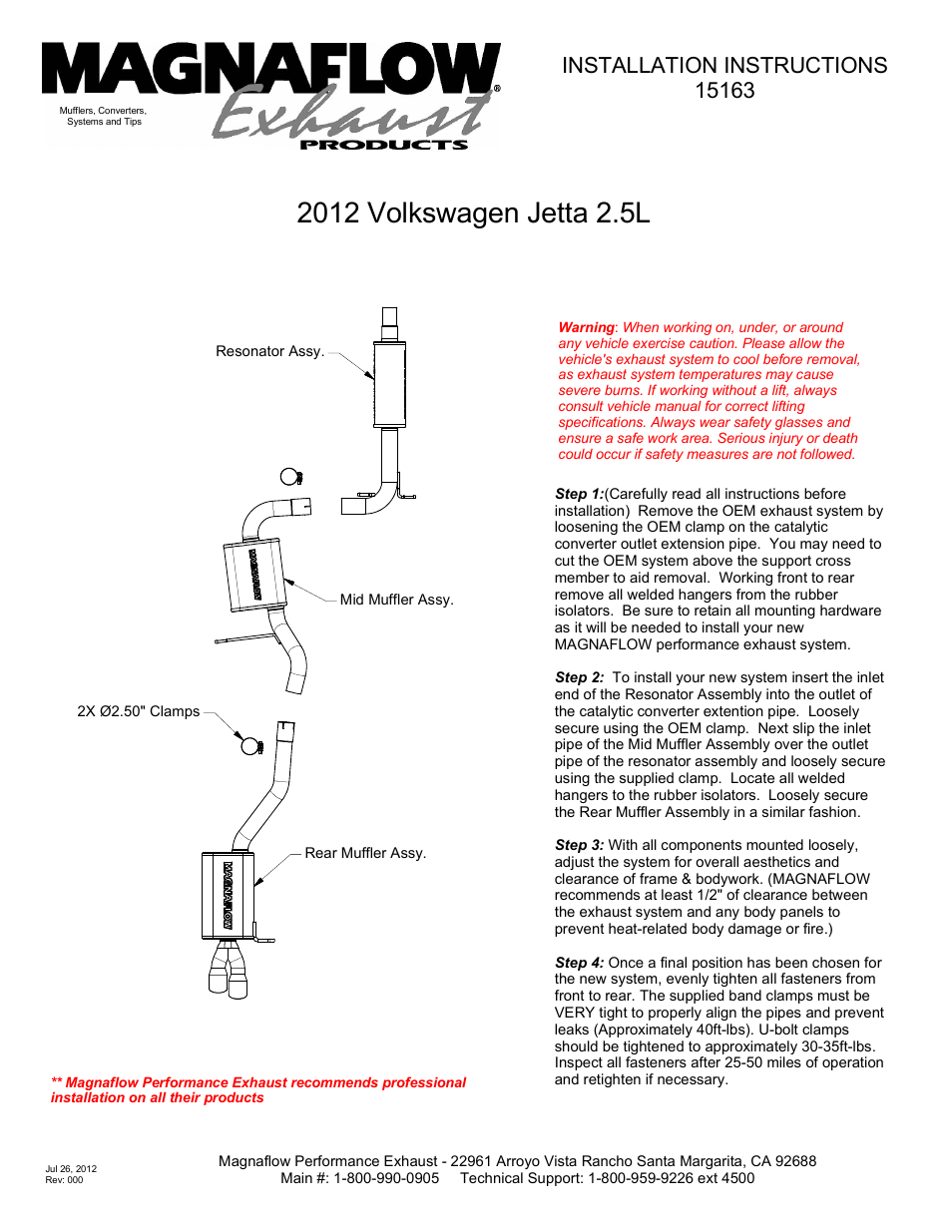 MagnaFlow VOLKSWAGEN JETTA Stainless Cat-Back System PERFORMANCE EXHAUST User Manual | 1 page