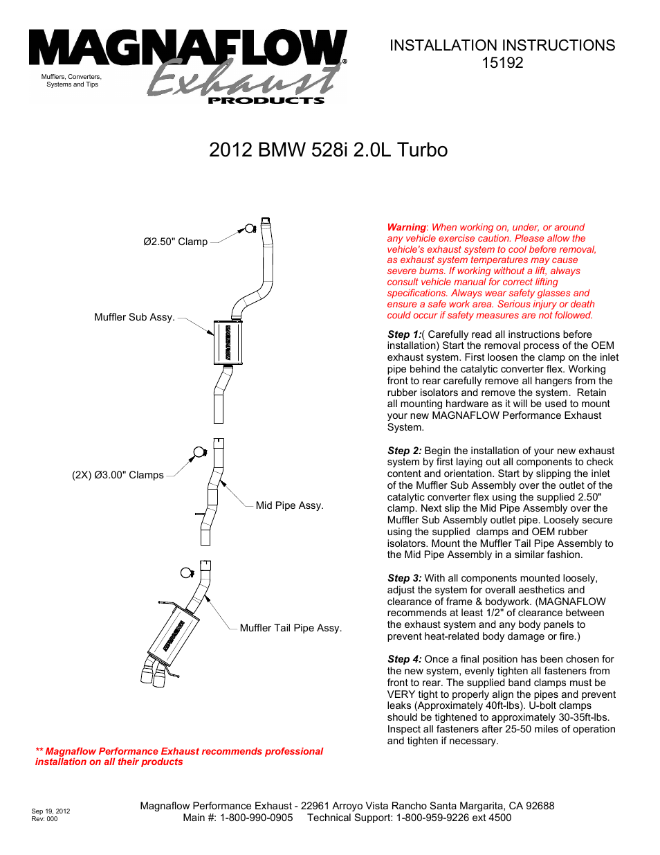 MagnaFlow BMW 528I Stainless Cat-Back System PERFORMANCE EXHAUST User Manual | 1 page