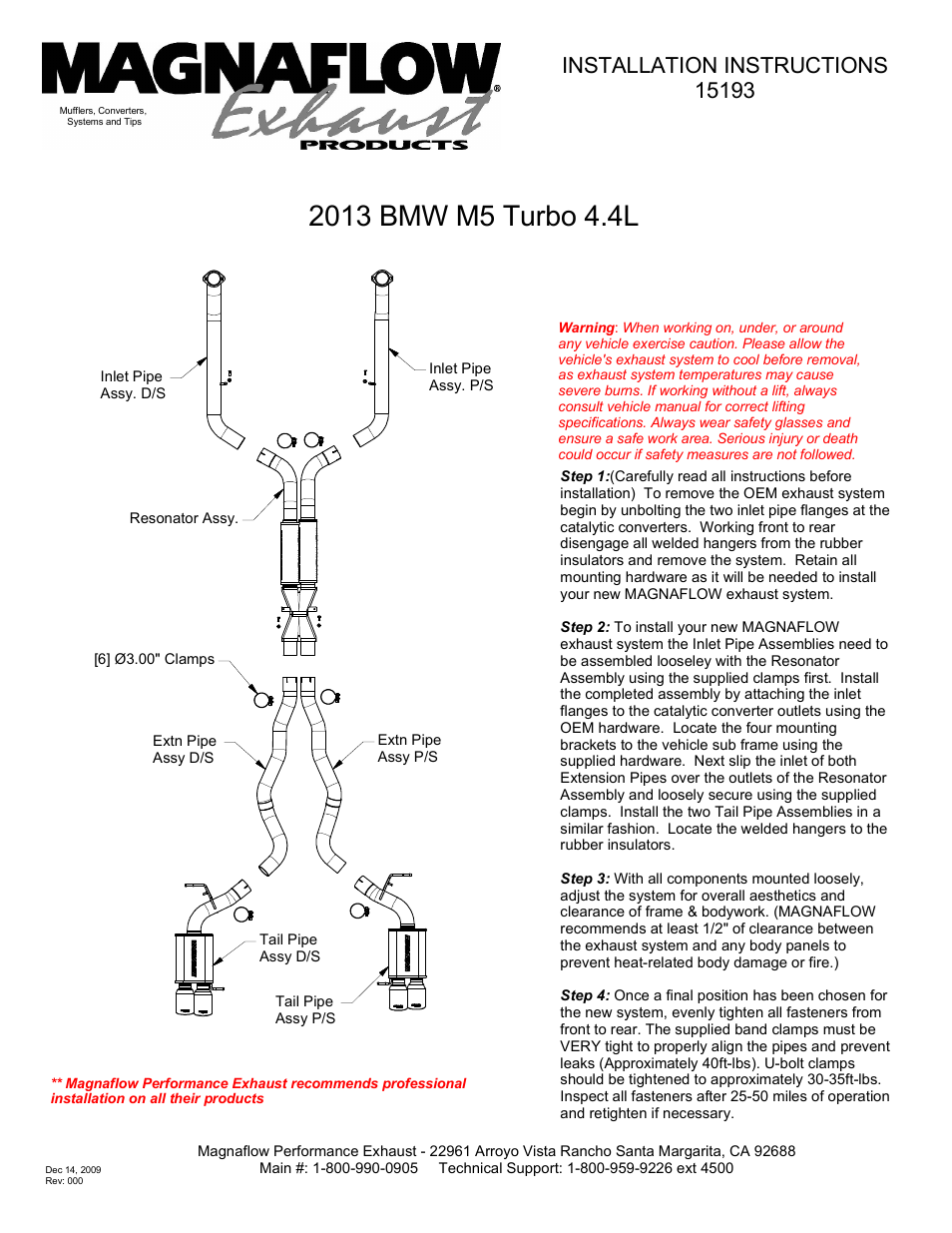 MagnaFlow BMW M5 Stainless Cat-Back System PERFORMANCE EXHAUST User Manual | 1 page