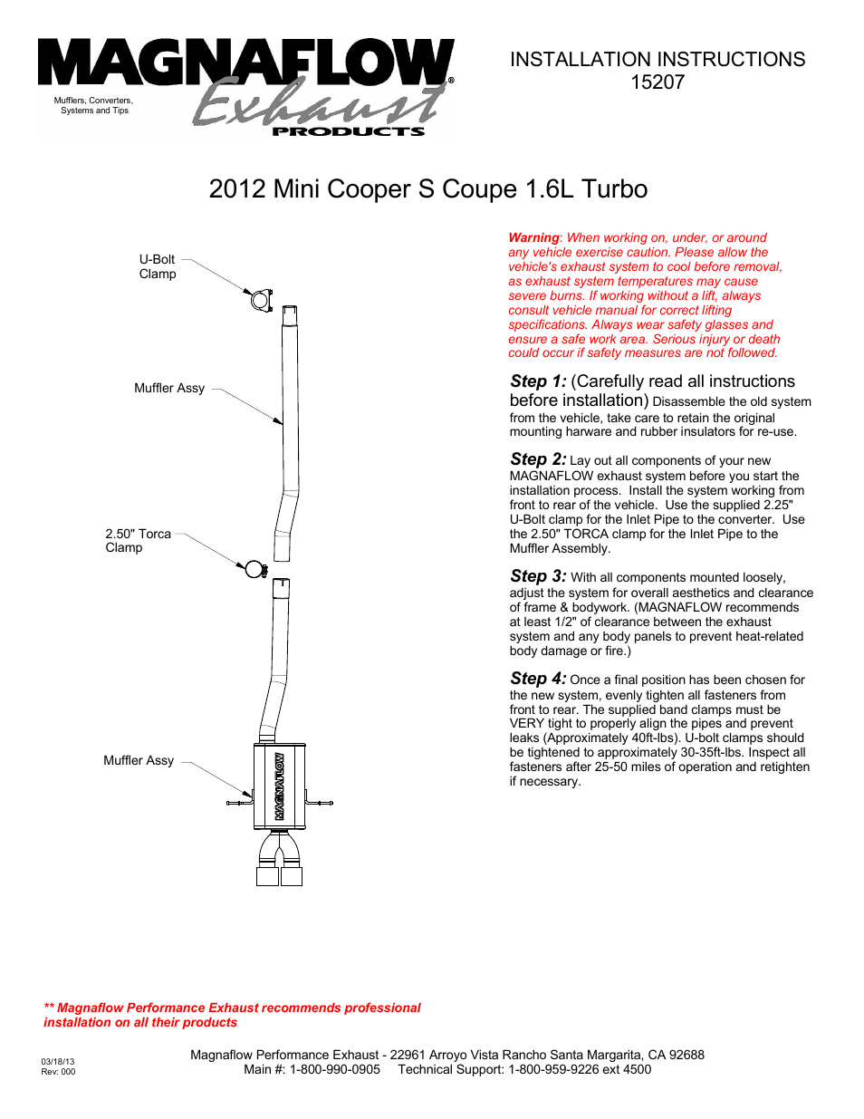 MagnaFlow MINI COOPER Stainless Cat-Back System PERFORMANCE EXHAUST User Manual | 1 page