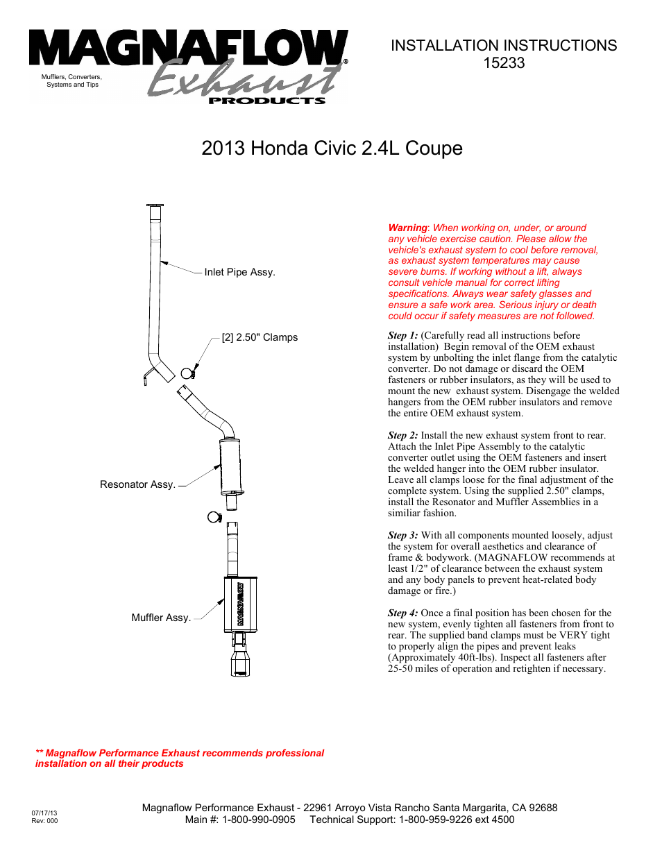 MagnaFlow HONDA CIVIC Stainless Cat-Back System PERFORMANCE EXHAUST User Manual | 1 page