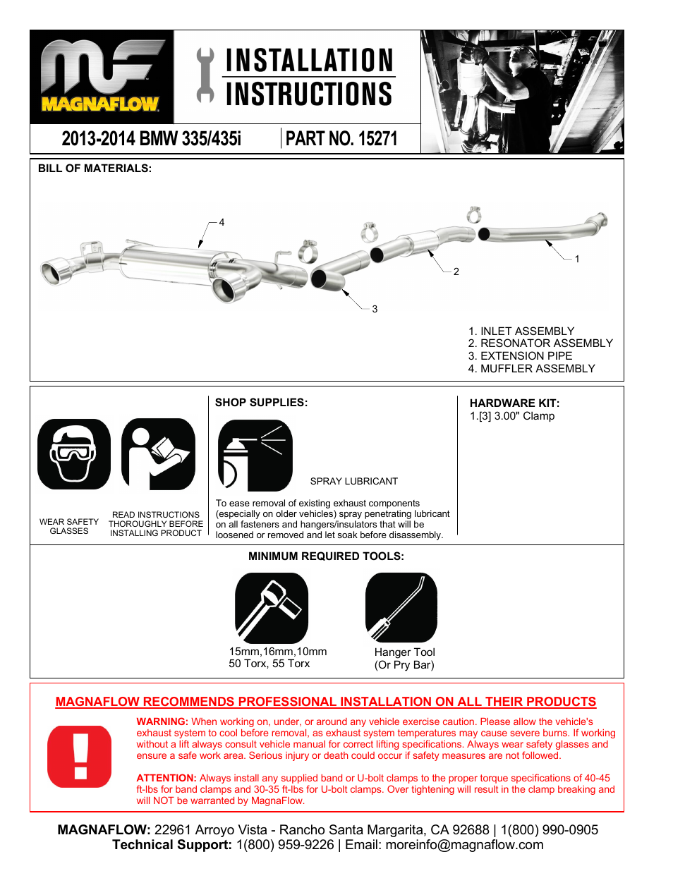 MagnaFlow BMW 435I Stainless Cat-Back System PERFORMANCE EXHAUST User Manual | 3 pages