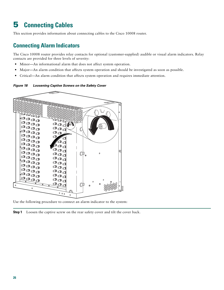 5 connecting cables, Connecting alarm indicators, Connecting cables | Cisco 10008 User Manual | Page 26 / 48