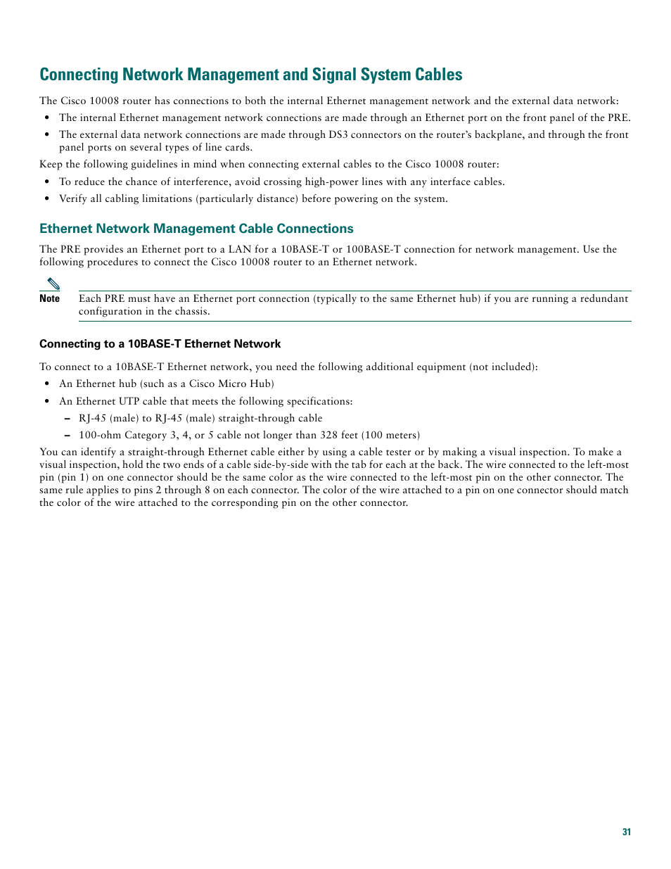 Ethernet network management cable connections | Cisco 10008 User Manual | Page 31 / 48