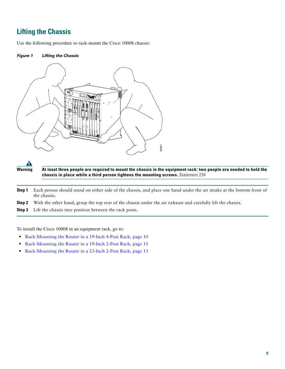 Lifting the chassis | Cisco 10008 User Manual | Page 9 / 48