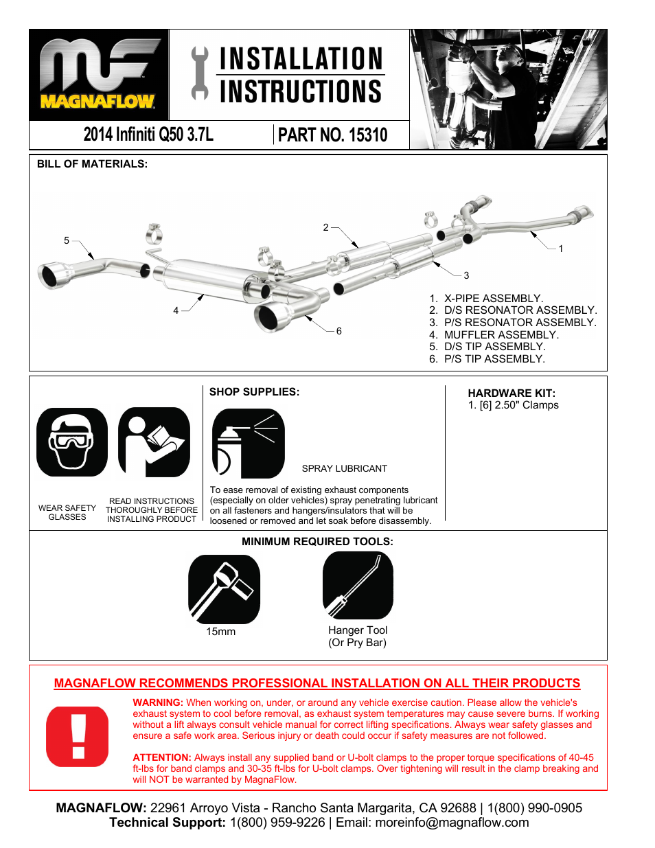 MagnaFlow INFINITI Q50 Stainless Cat-Back System PERFORMANCE EXHAUST User Manual | 2 pages