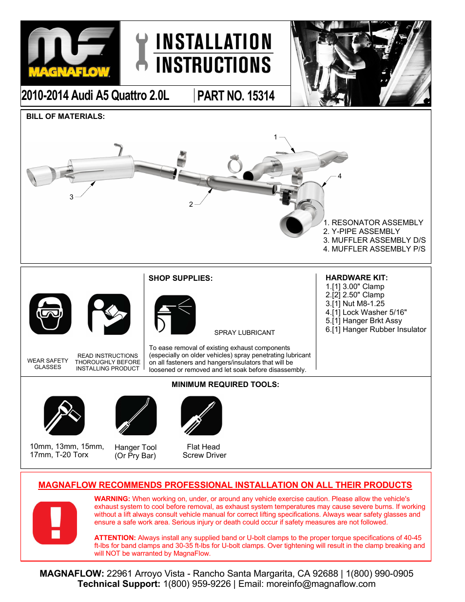 MagnaFlow AUDI A5 QUATTRO Stainless Cat-Back System PERFORMANCE EXHAUST User Manual | 3 pages