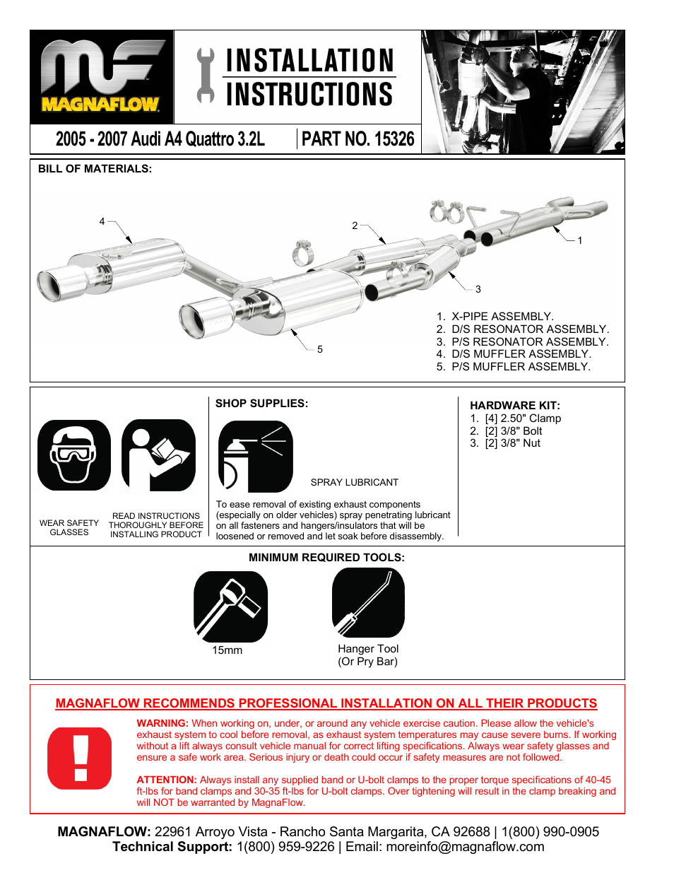 MagnaFlow AUDI A4 QUATTRO Stainless Cat-Back System PERFORMANCE EXHAUST User Manual | 2 pages