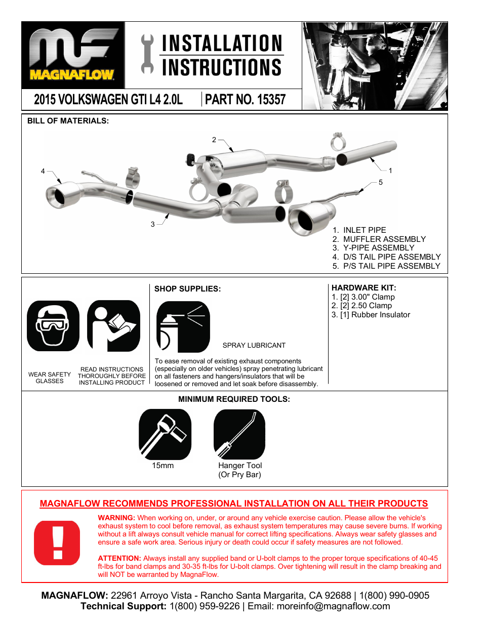 MagnaFlow VOLKSWAGEN GTI Stainless Cat-Back System PERFORMANCE EXHAUST User Manual | 2 pages