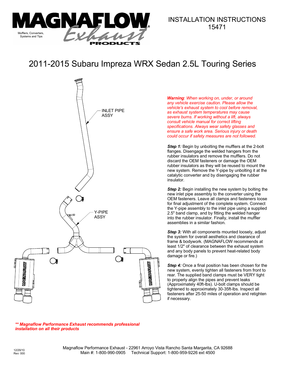 MagnaFlow SUBARU IMPREZA WRX Stainless Cat-Back System PERFORMANCE EXHAUST User Manual | 1 page