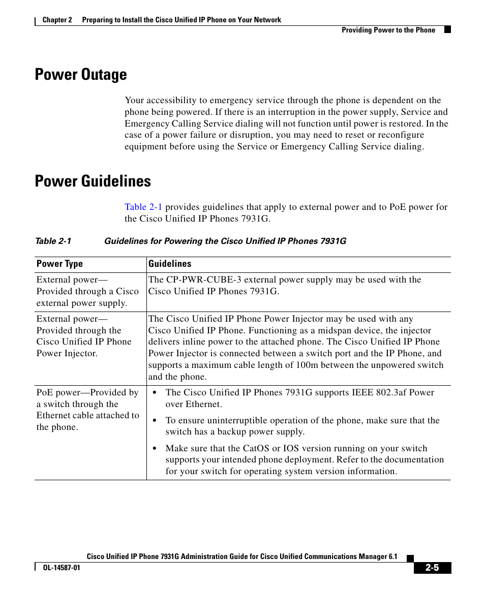 Power outage, Power guidelines | Cisco OL-14587-01 User Manual | Page 5 / 16