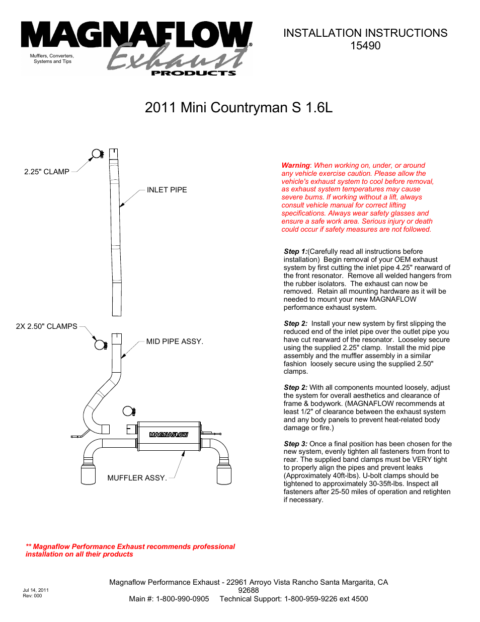 MagnaFlow MINI COUNTRYMAN Stainless Cat-Back System PERFORMANCE EXHAUST User Manual | 1 page