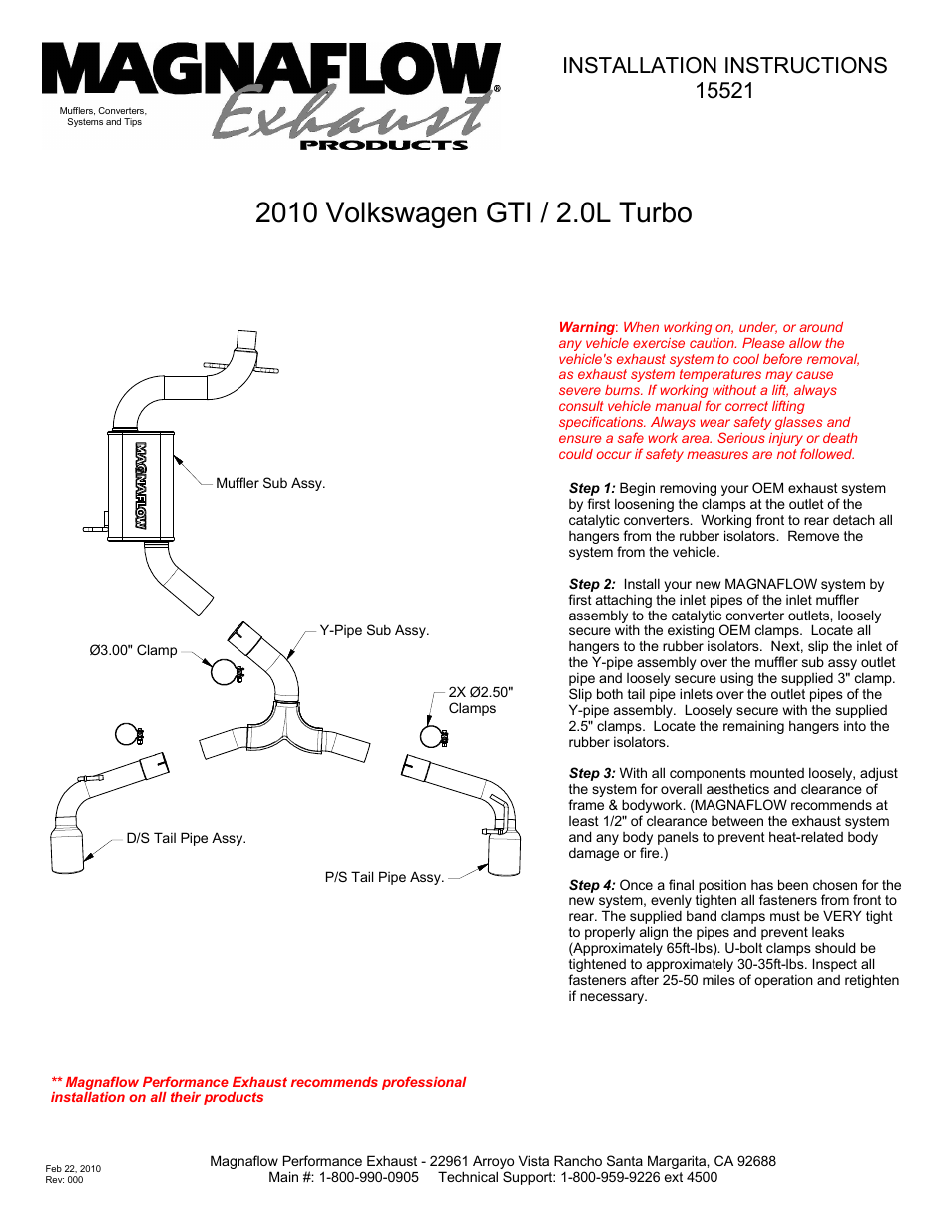 MagnaFlow VOLKSWAGEN GTI Stainless Cat-Back System PERFORMANCE EXHAUST User Manual | 1 page