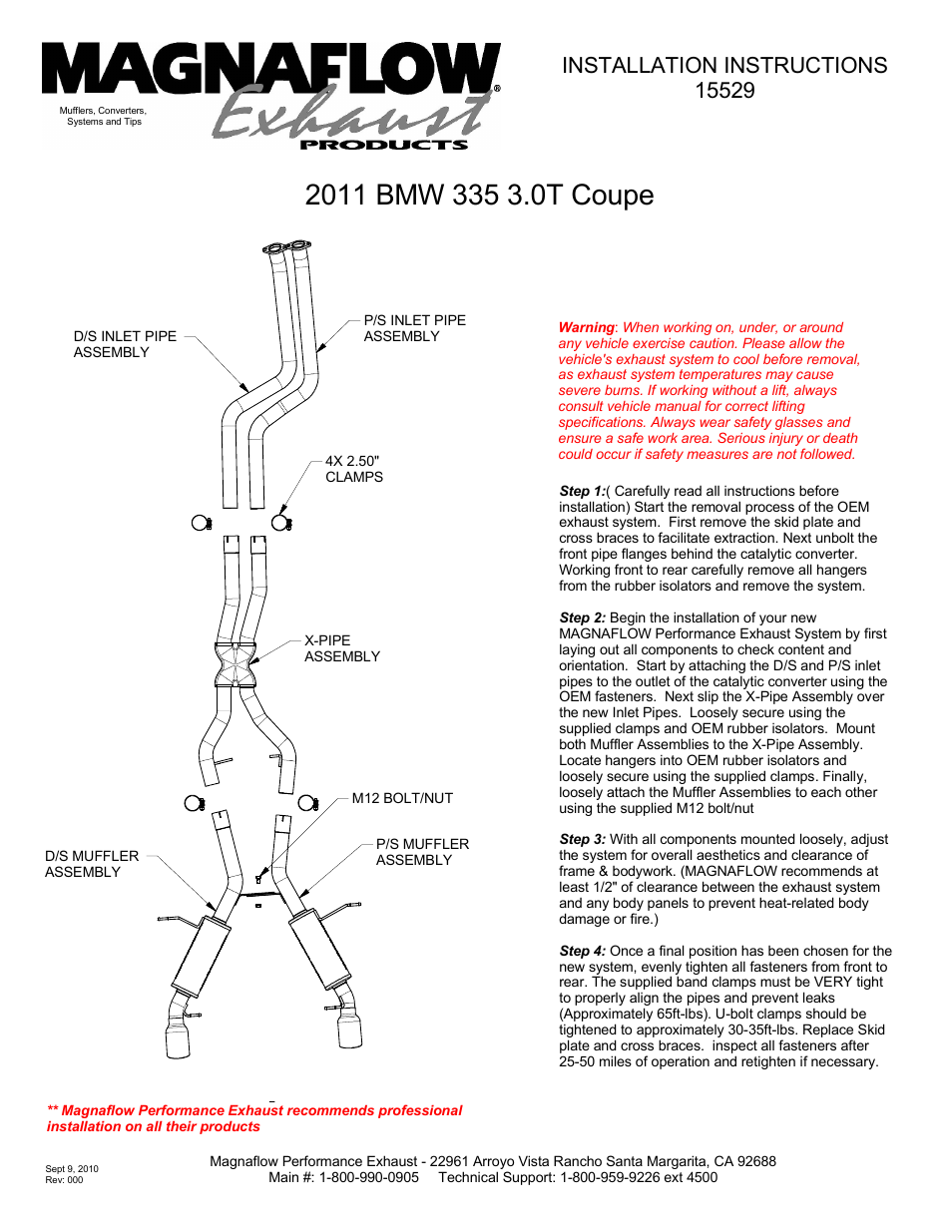 MagnaFlow BMW 335I XDrive Stainless Cat-Back System PERFORMANCE EXHAUST User Manual | 1 page