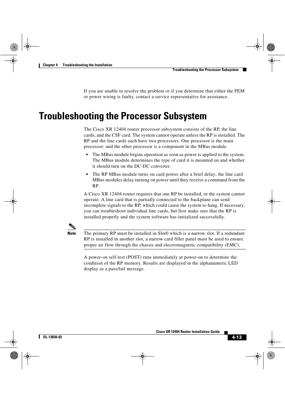 Troubleshooting the processor subsystem | Cisco XR 12404 User Manual | Page 111 / 178