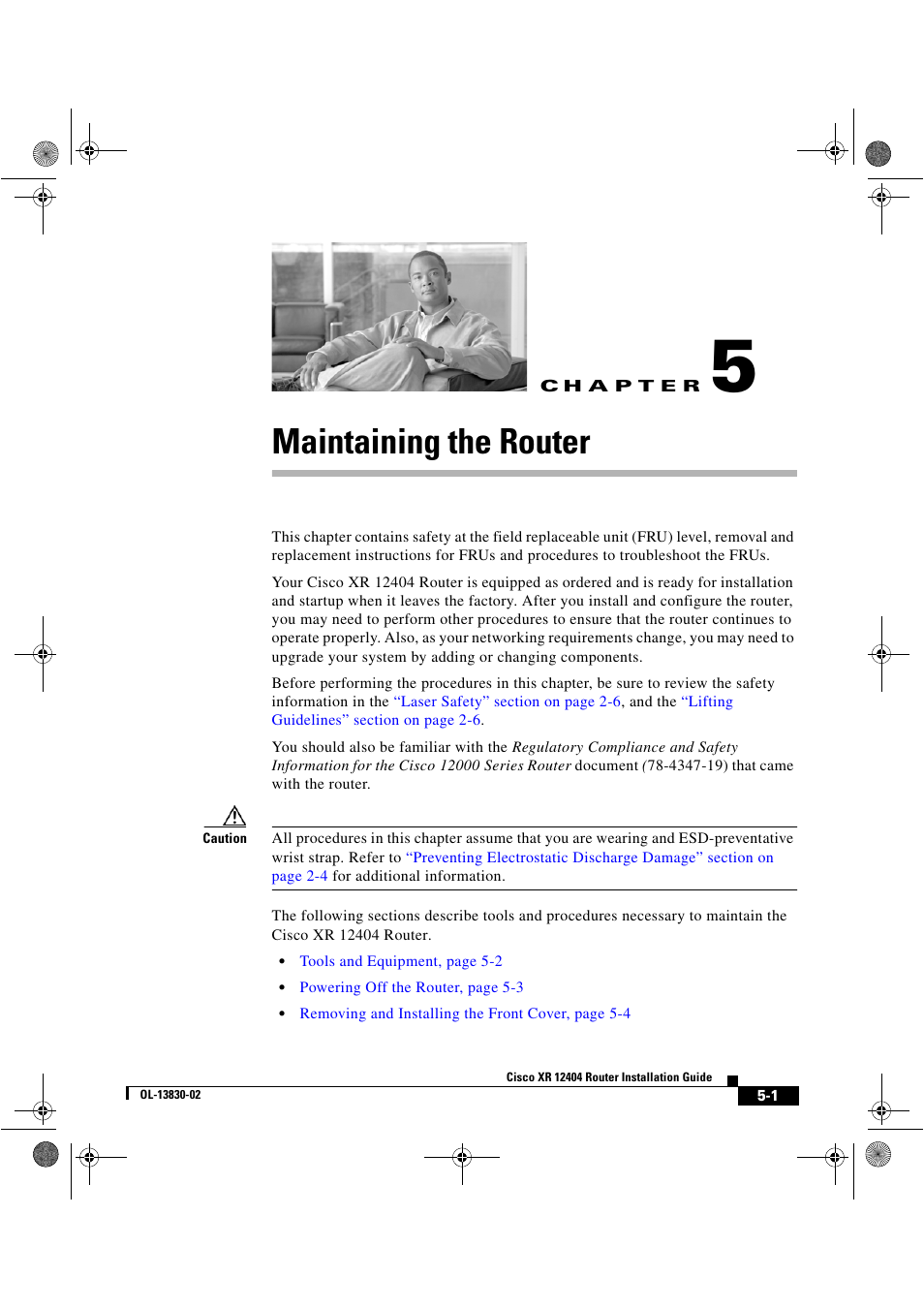 Maintaining the router, C h a p t e r, Chapter 5, “maintaining the router | Cisco XR 12404 User Manual | Page 125 / 178