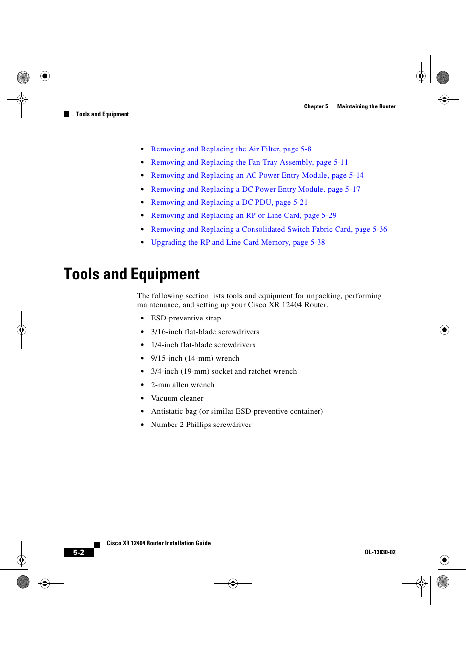 Tools and equipment | Cisco XR 12404 User Manual | Page 126 / 178