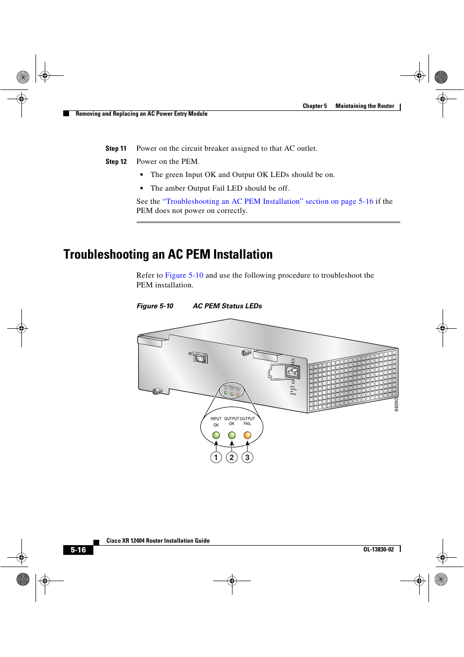 Troubleshooting an ac pem installation | Cisco XR 12404 User Manual | Page 140 / 178