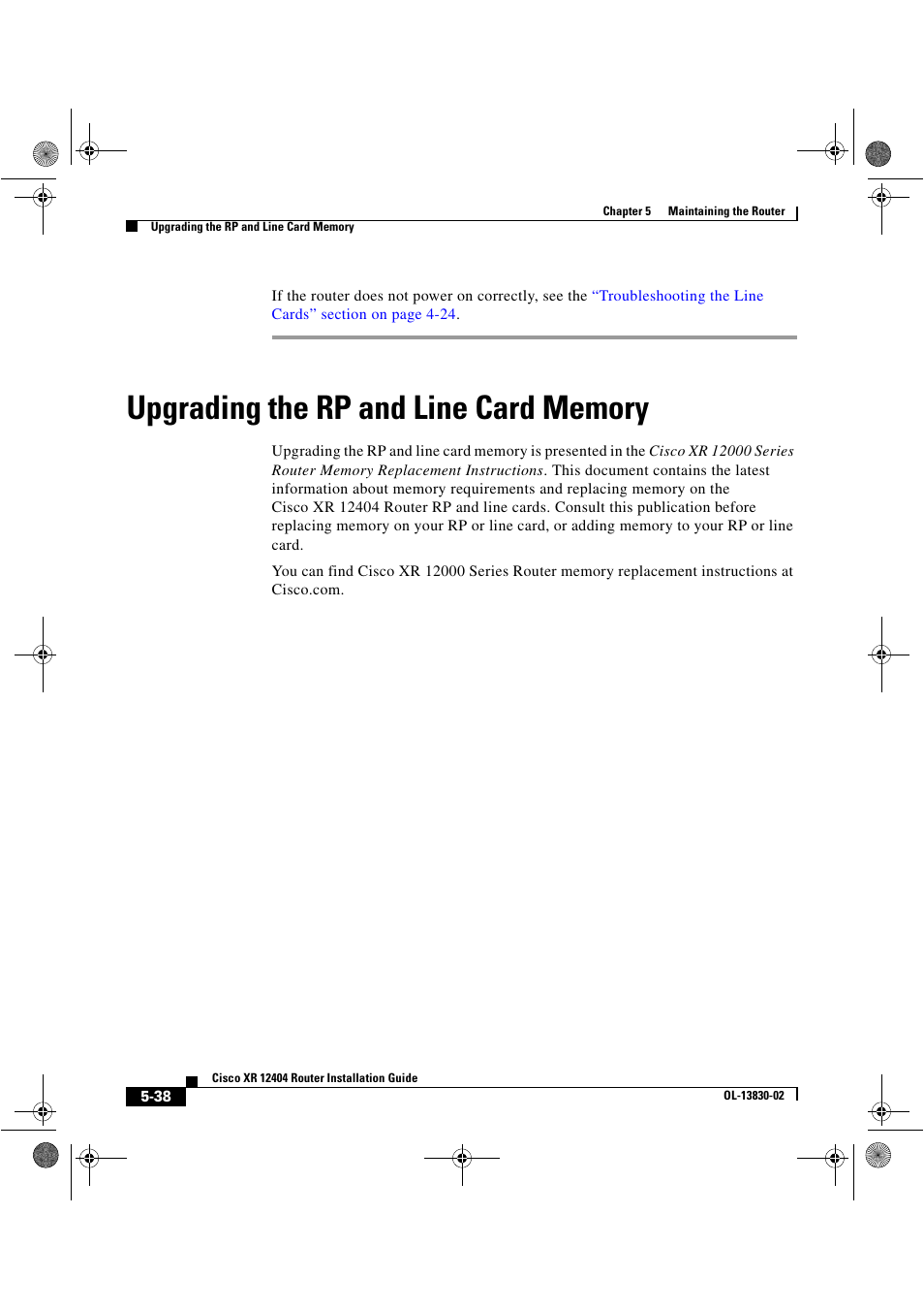 Upgrading the rp and line card memory | Cisco XR 12404 User Manual | Page 162 / 178