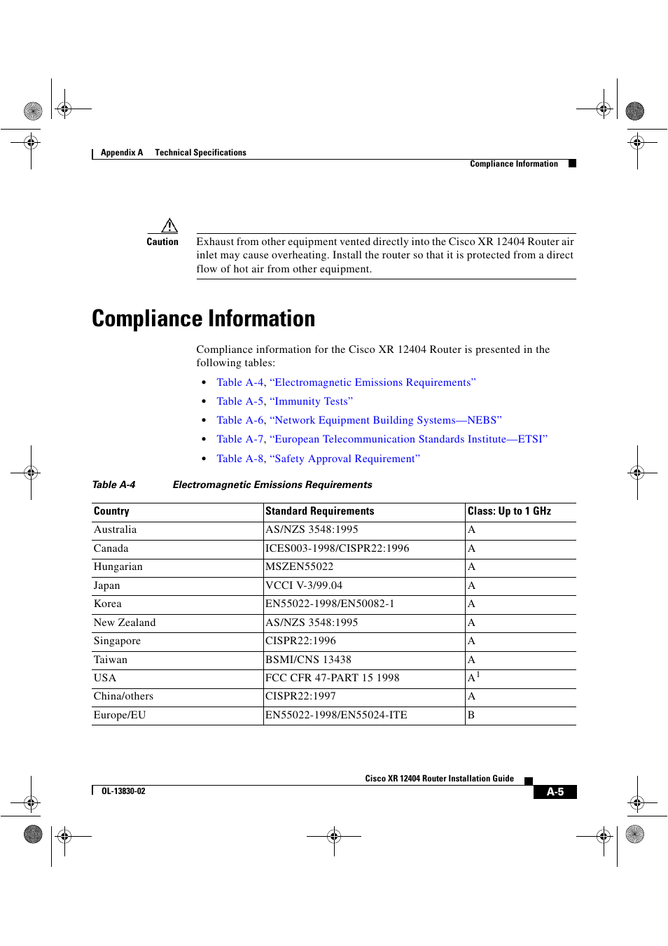 Compliance information | Cisco XR 12404 User Manual | Page 167 / 178