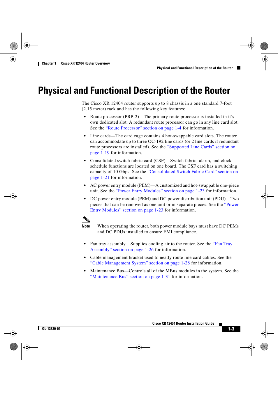 Physical and functional description of the router | Cisco XR 12404 User Manual | Page 17 / 178