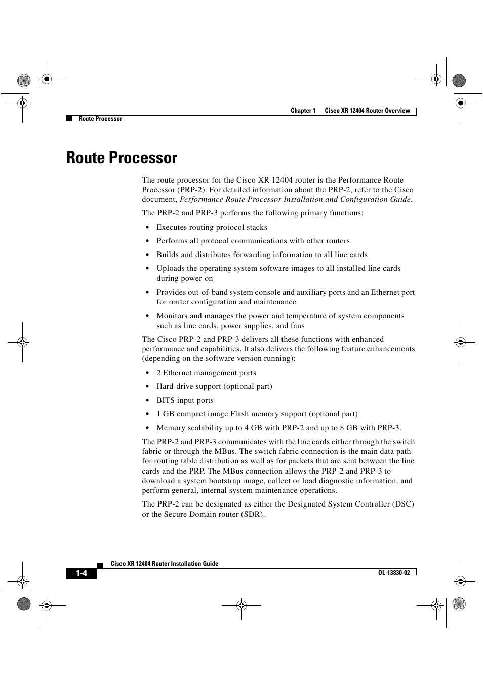 Route processor, For informati | Cisco XR 12404 User Manual | Page 18 / 178