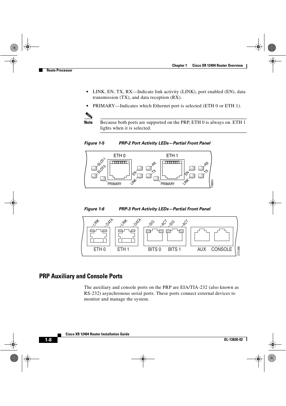 Prp auxiliary and console ports, Figure 1-5 | Cisco XR 12404 User Manual | Page 22 / 178