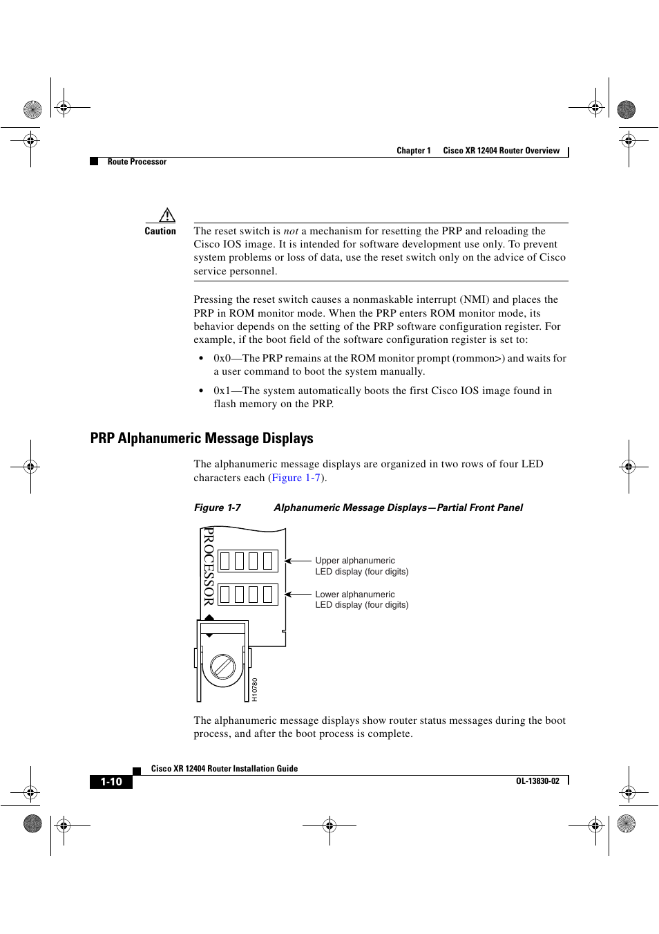 Prp alphanumeric message displays, Processor | Cisco XR 12404 User Manual | Page 24 / 178