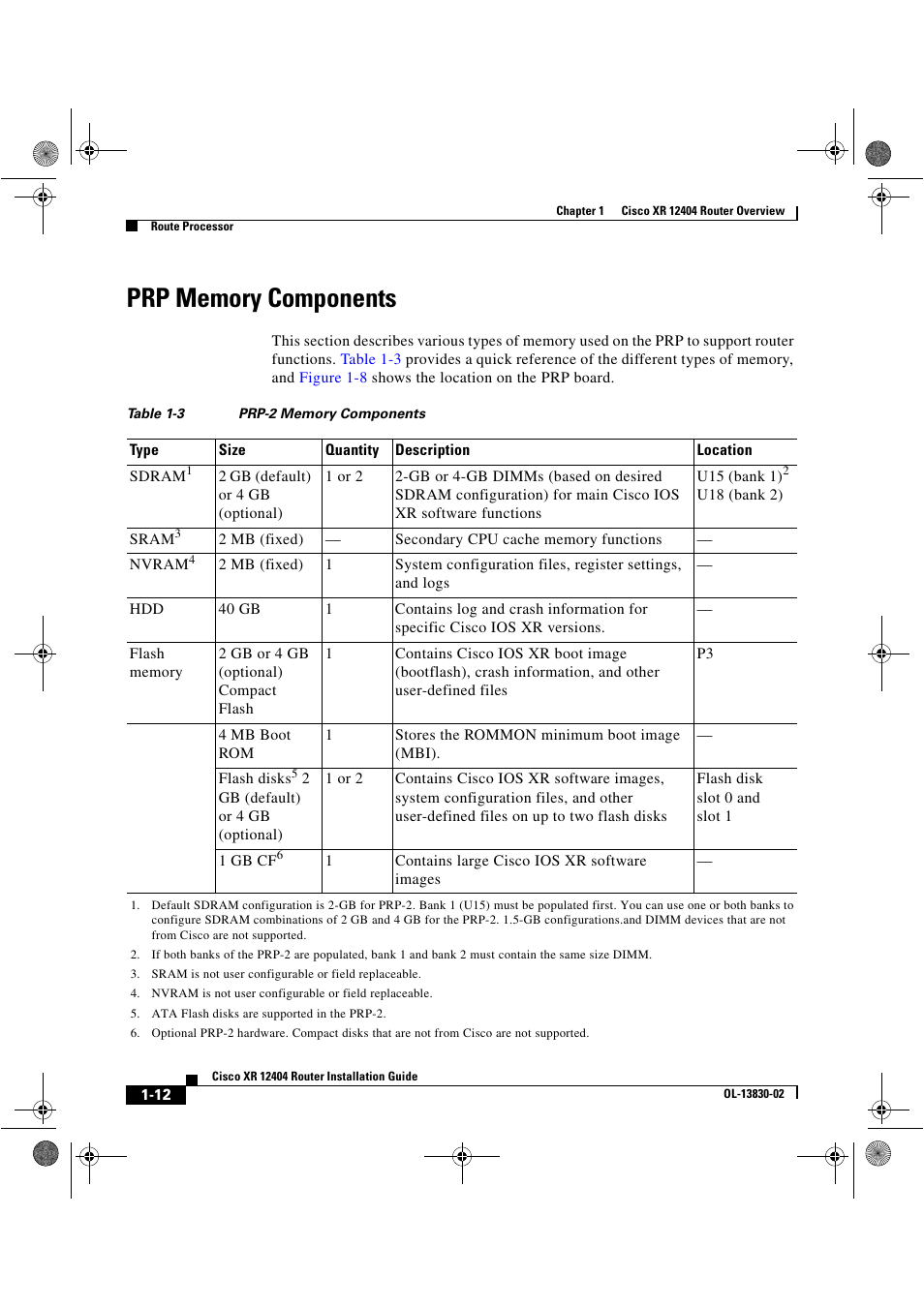 Prp memory components | Cisco XR 12404 User Manual | Page 26 / 178