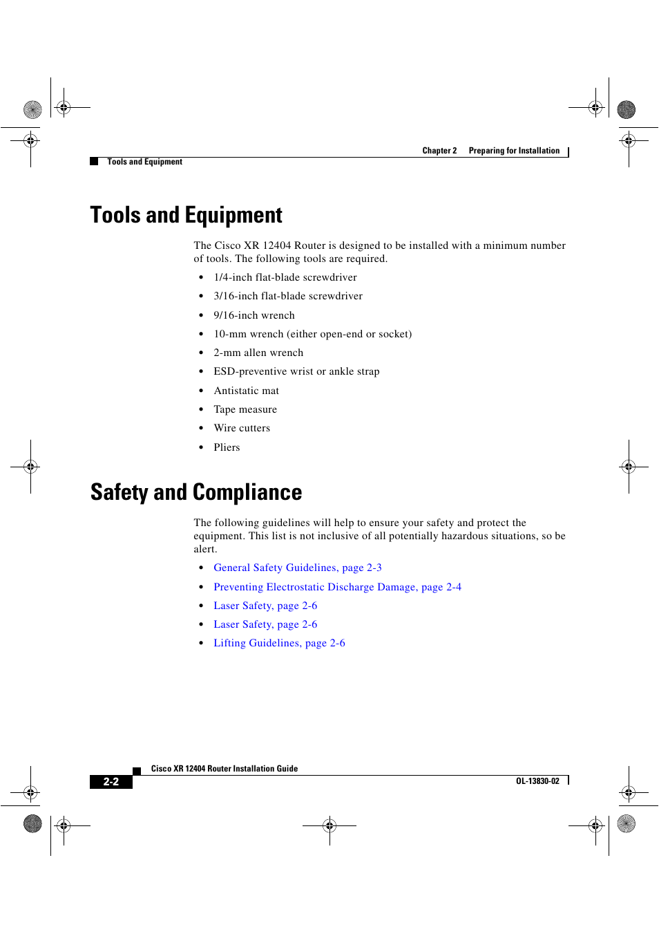 Tools and equipment, Safety and compliance | Cisco XR 12404 User Manual | Page 48 / 178