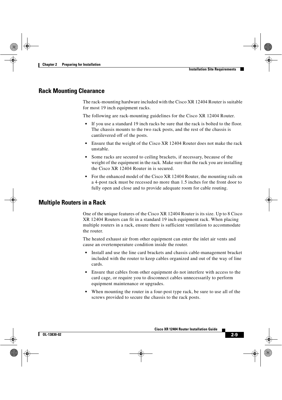 Rack mounting clearance, Multiple routers in a rack | Cisco XR 12404 User Manual | Page 55 / 178