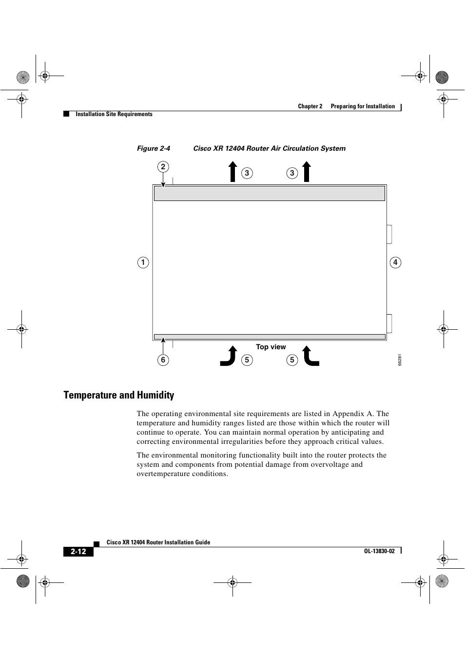 Temperature and humidity | Cisco XR 12404 User Manual | Page 58 / 178