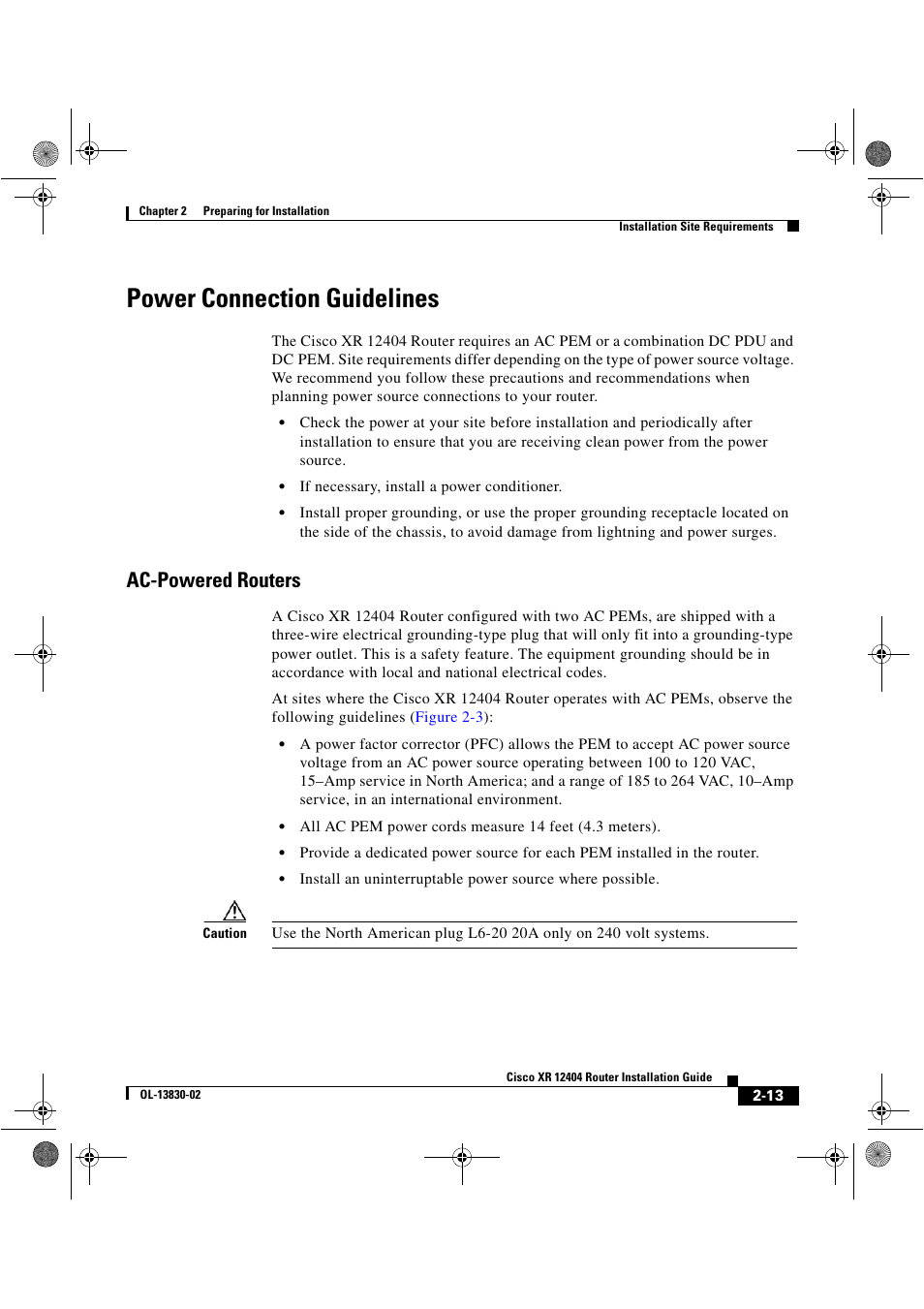 Power connection guidelines, Ac-powered routers | Cisco XR 12404 User Manual | Page 59 / 178