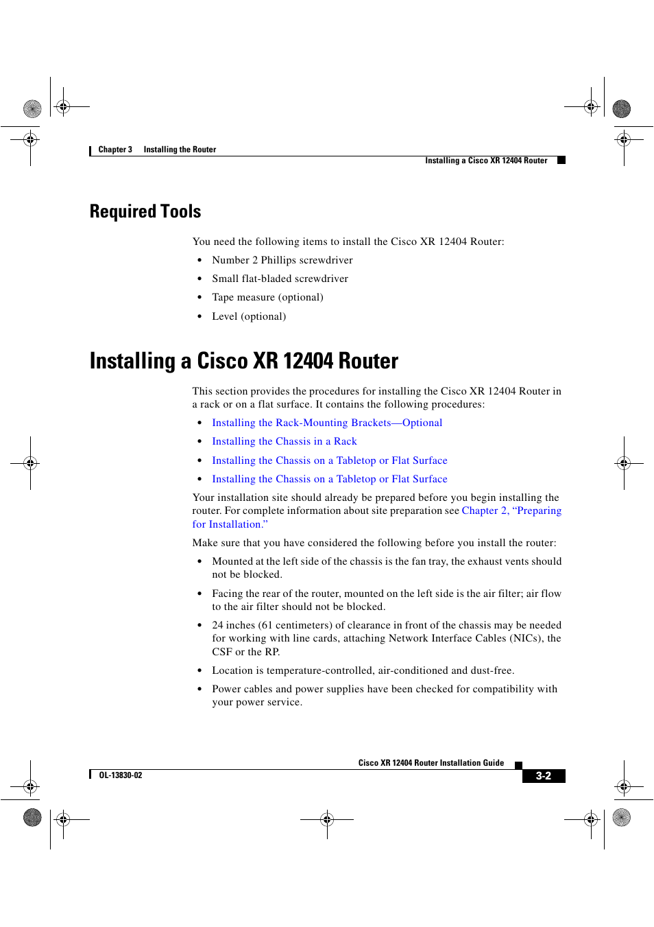 Required tools, Installing a cisco xr 12404 router | Cisco XR 12404 User Manual | Page 67 / 178