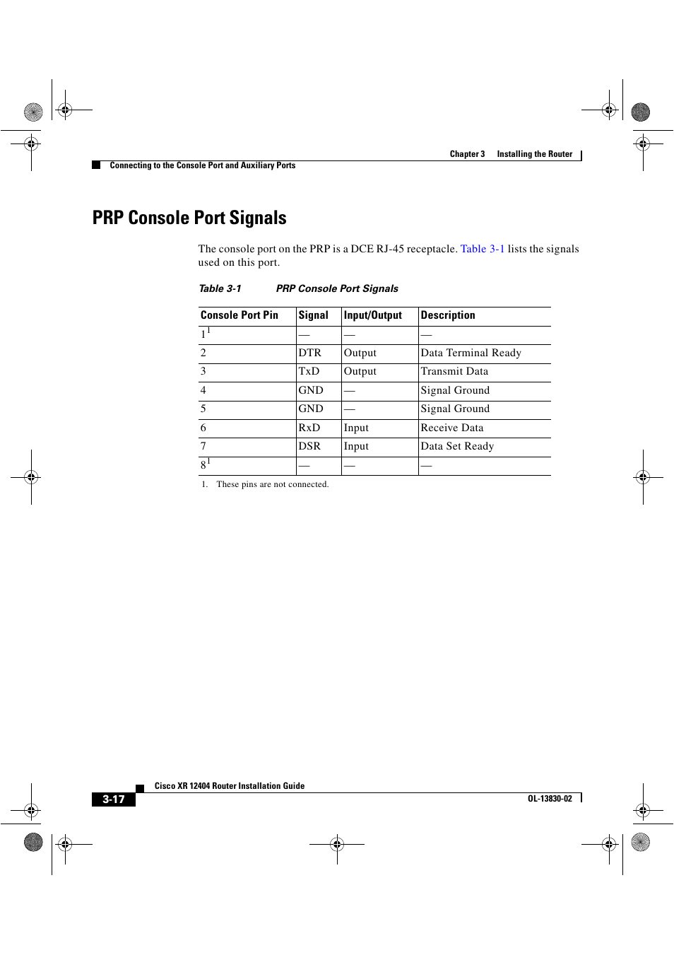 Prp console port signals | Cisco XR 12404 User Manual | Page 82 / 178