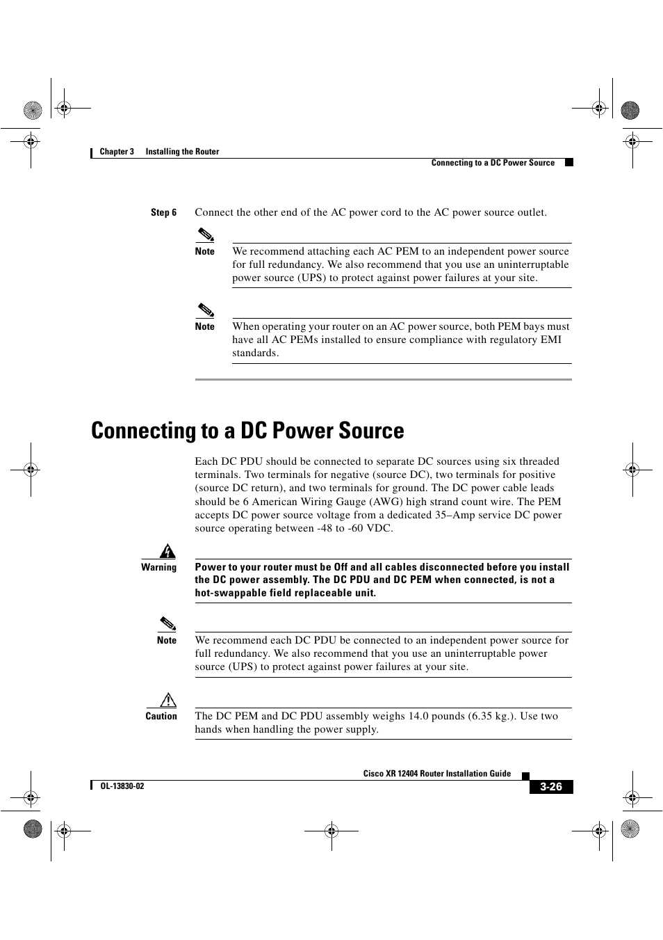 Connecting to a dc power source | Cisco XR 12404 User Manual | Page 91 / 178