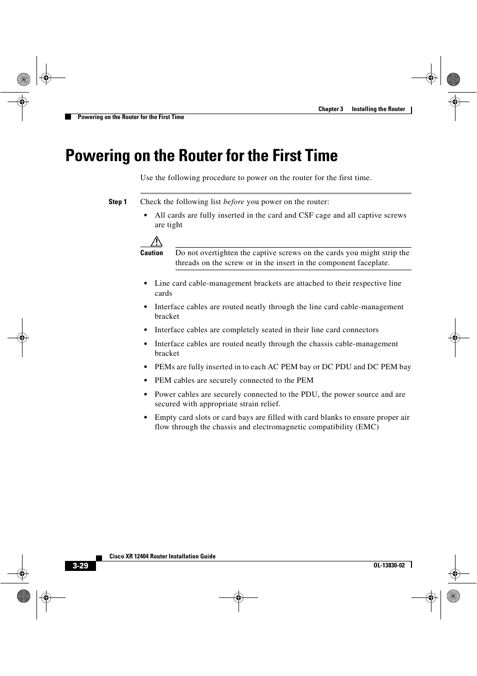 Powering on the router for the first time | Cisco XR 12404 User Manual | Page 94 / 178