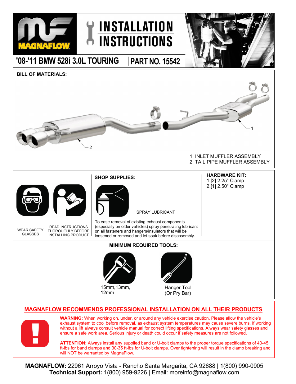 MagnaFlow BMW 528I Stainless Cat-Back System PERFORMANCE EXHAUST User Manual | 2 pages