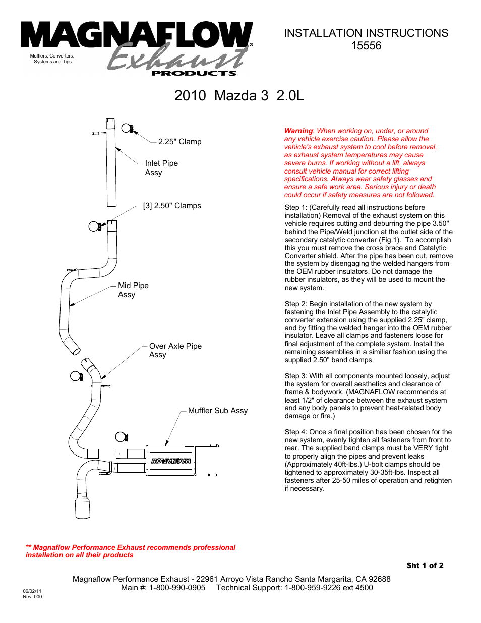 MagnaFlow MAZDA 3 Stainless Cat-Back System PERFORMANCE EXHAUST User Manual | 2 pages