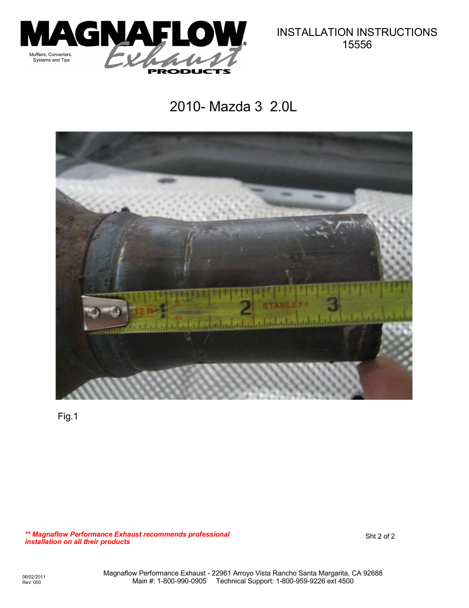 MagnaFlow MAZDA 3 Stainless Cat-Back System PERFORMANCE EXHAUST User Manual | Page 2 / 2