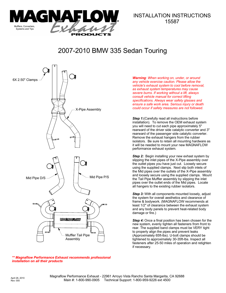 MagnaFlow BMW 335XI Stainless Cat-Back System PERFORMANCE EXHAUST User Manual | 1 page