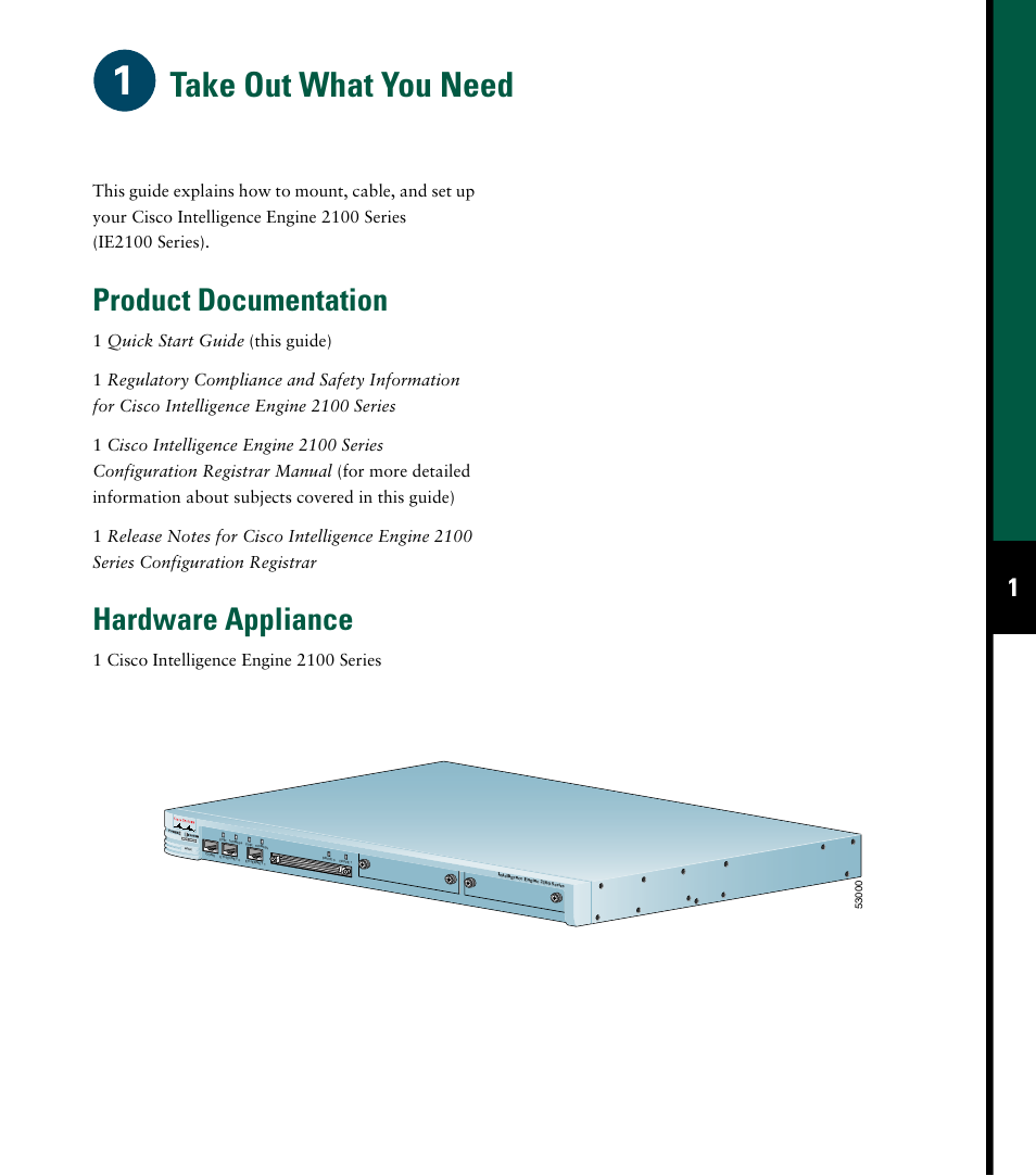 Take out what you need, Product documentation, Hardware appliance | Cisco 2100 User Manual | Page 3 / 12