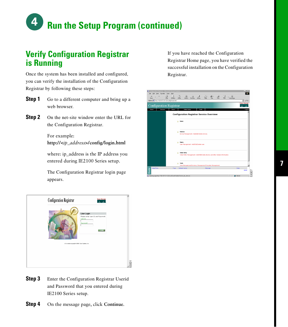 Run the setup program (continued), Verify configuration registrar is running | Cisco 2100 User Manual | Page 9 / 12